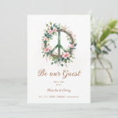 Graceful Floral Wood Peace Symbol Photo Wedding Save The Date (Stehend Vorderseite)