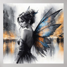 Graceful Flügel brünett Minimalismus Stadtdämmerun Poster