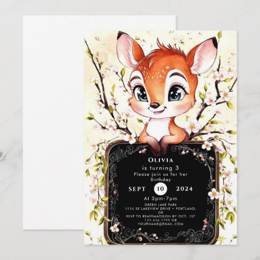 Graceful Forest Fawn Geburtstag Einladung (Vorne/Hinten)