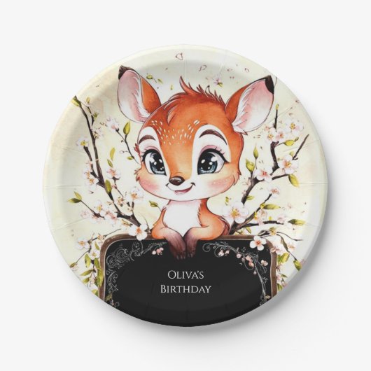 Graceful Forest Fawn Geburtstag Pappteller (Vorderseite)