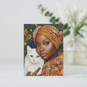 Graceful Frauen mit Katze Postkarte (Stehend Vorderseite)