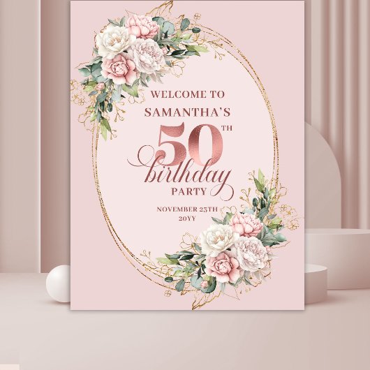 Graceful Garden Floral 50th Birthday Backdrop Wandteppich