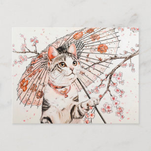 Graceful Geisha Katze mit Verziertem Parasol und K Postkarte
