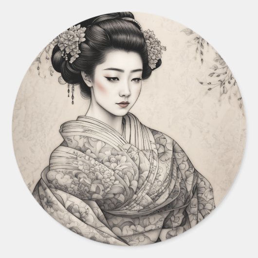 Graceful Geisha Runder Aufkleber (Vorderseite)