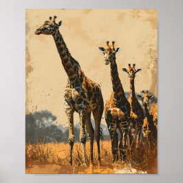 Graceful Giants: Vintage Giraffen Poster
