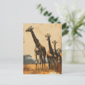 Graceful Giants: Vintage Giraffen Postkarte (Stehend Vorderseite)