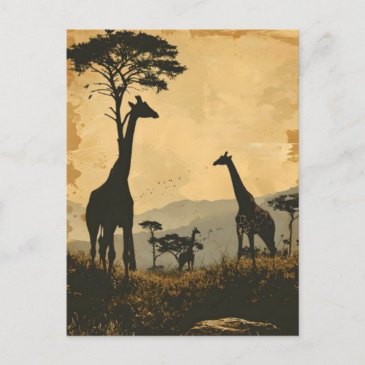 Graceful Giants: Vintage Giraffen Postkarte (Vorderseite)
