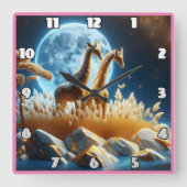 Graceful Giraffen unter einem glühenden Mond in Af Quadratische Wanduhr (Vorderseite)