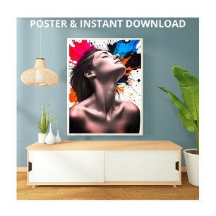 Graceful Girl Portrait in Grau und Farbton   Poster