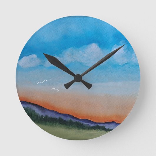 Graceful Glows Sunset Hills Runde Wanduhr (Vorderseite)