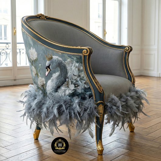 Graceful Grau Swan Gold Crown Floral Decoupage Seidenpapier