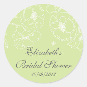 Graceful Green Poppy Floral Brautparty Square Runder Aufkleber