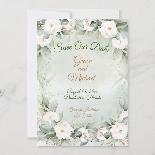 Graceful Greenerity Wedding Flat Save the Date Car (Vorderseite)