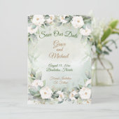 Graceful Greenerity Wedding Flat Save the Date Car (Stehend Vorderseite)