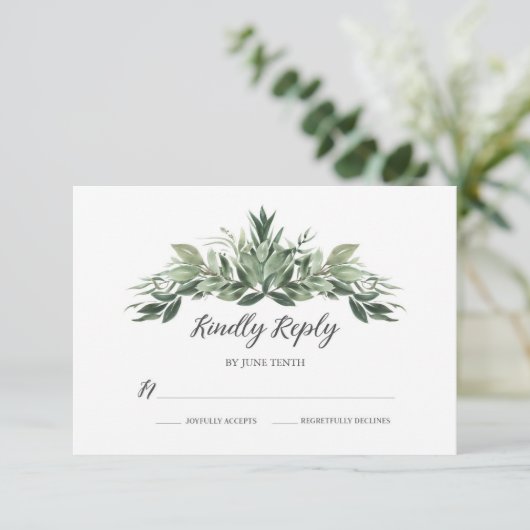 Graceful Greenerity Wedding RSVP Card (Stehend Vorderseite)