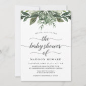 Graceful Greenery Baby Dusche Einladung (Vorderseite)