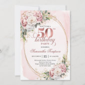 Graceful Greenery Rose Gold 50th Birthday Party Einladung (Vorderseite)
