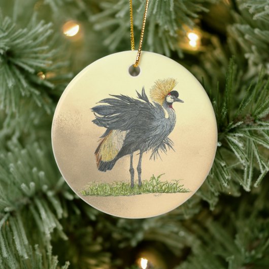 Graceful handgemalt Gray Crowned Crane Keramik Ornament (Baum)