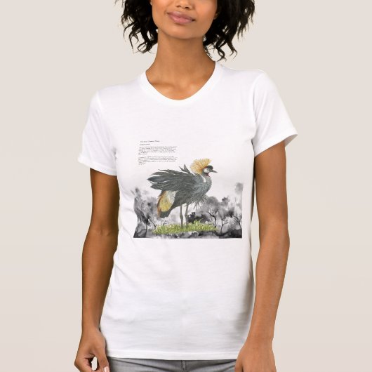 Graceful Handpainted Gray Crowned Crane T-Shirt (Vorderseite)
