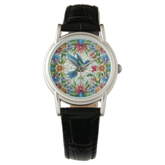 Graceful Hummingbird mit festem Glaseffekt Armbanduhr (Vorderseite)