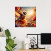 Graceful Hummingbird steigt über blühende Blume Poster (Heimbüro)