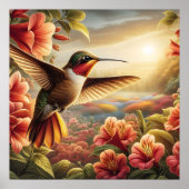 Graceful Hummingbird steigt über blühende Blume Poster (Vorne)