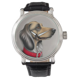 Graceful Hund mit rotem Collar gepolsterten Seiten Armbanduhr