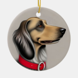 Graceful Hund mit rotem Collar gepolsterten Seiten Keramik Ornament