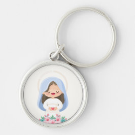 Graceful Kawaii Jungfrau Mary Holding Heart - Whit Schlüsselanhänger
