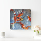 Graceful Koi II Quadratische Wanduhr (Zuhause)