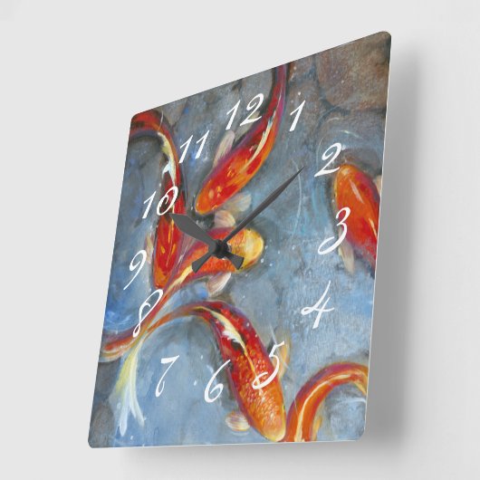 Graceful Koi II Quadratische Wanduhr (Winkel)