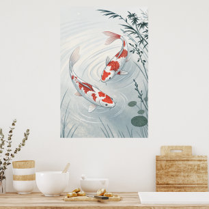"Graceful Koi: Illustration des Serenischen Wasser Poster