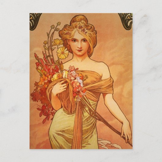 Graceful Lady mit Blume Vintage Postkarte (Vorderseite)