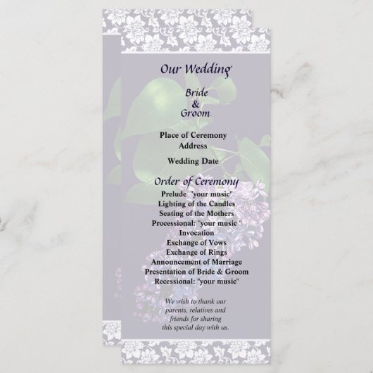 Graceful Lila Lilacs Wedding Program Programm (Vorne/Hinten)