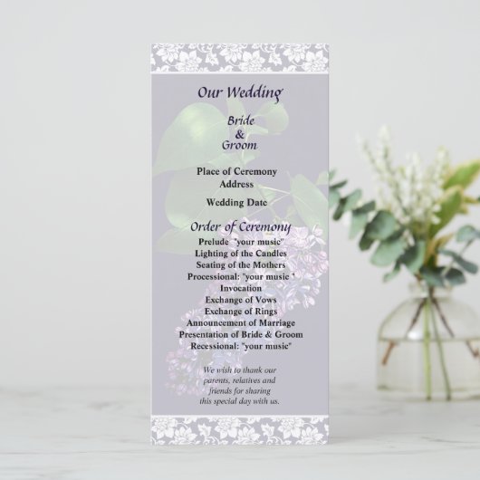 Graceful Lila Lilacs Wedding Program Programm (Stehend Vorderseite)