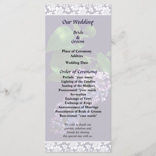 Graceful Lila Lilacs Wedding Program Programm (Vorderseite)