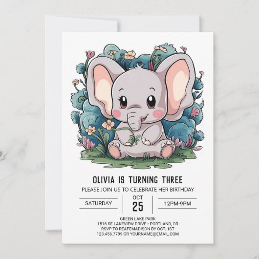Graceful Little Elephant Digital Geburtstag Einladung (Vorderseite)