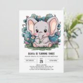 Graceful Little Elephant Digital Geburtstag Einladung (Stehend Vorderseite)