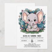 Graceful Little Elephant Digital Geburtstag Einladung (Vorne/Hinten)