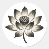 Graceful Lotus - Ink Brush Blume Runder Aufkleber (Vorderseite)