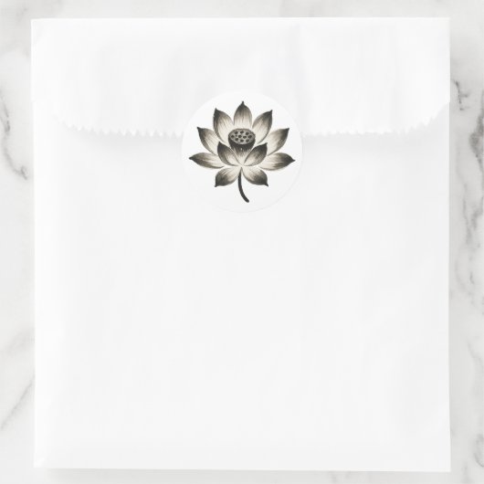 Graceful Lotus - Ink Brush Blume Runder Aufkleber (Tasche)