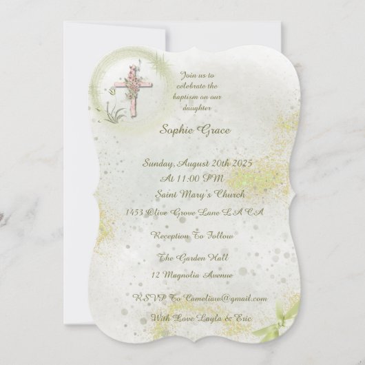 Graceful mit Soft Green Taufen Einladung (Vorderseite)