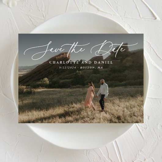 Graceful Modern Calligraphy Full Foto Save The Date