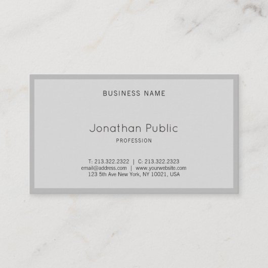 Graceful Modern Elegante Gray Einfaches Cooles Sch Visitenkarte (Vorderseite)