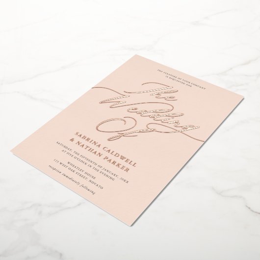 Graceful Modern Script Wedding Blush Rose Gold Folieneinladung (Gedreht)