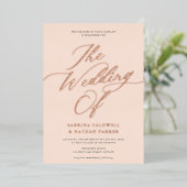 Graceful Modern Script Wedding Blush Rose Gold Folieneinladung (Stehend vorne)