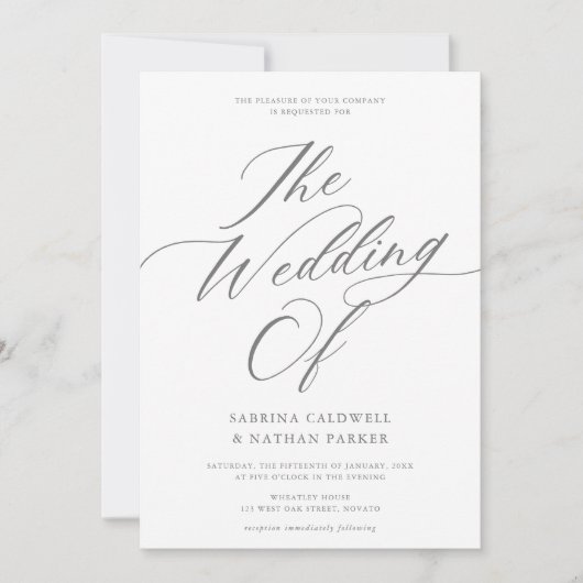 Graceful Modern Script Wedding Einladung (Vorderseite)