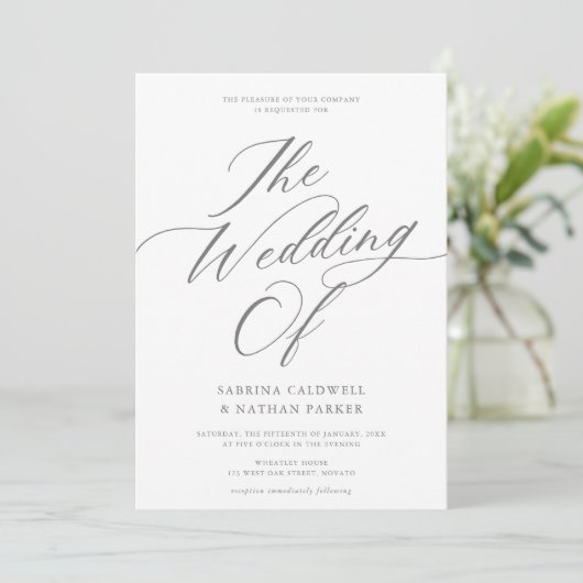 Graceful Modern Script Wedding Einladung (Stehend Vorderseite)