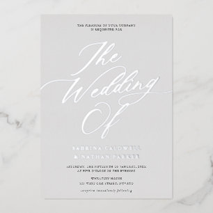 Graceful Modern Script Wedding Gray Silver Folieneinladung