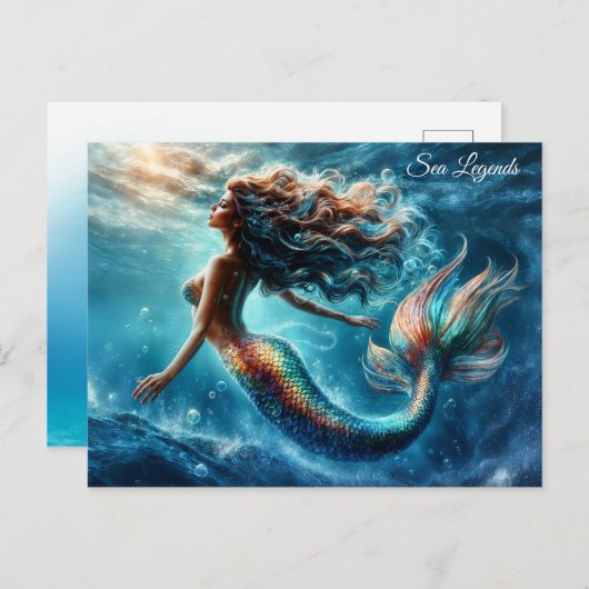 Graceful mythische Seefahrer-Meerjungfrau-Szene Postkarte (Vorne/Hinten)